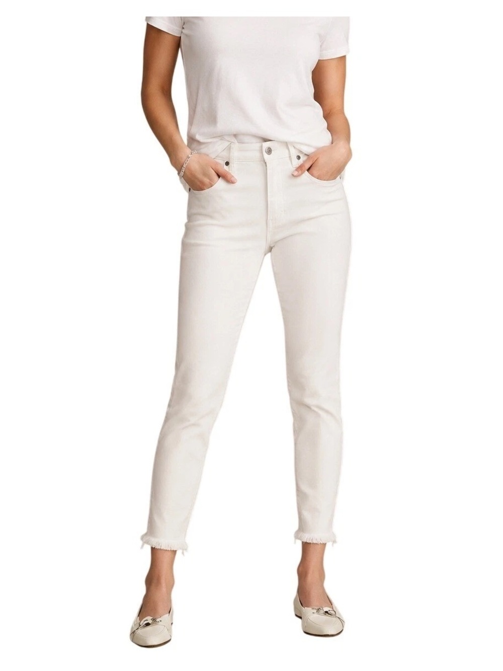 Lucky Brand Ava Mid Rise Crop Raw Hem White Jeans Size 8/29